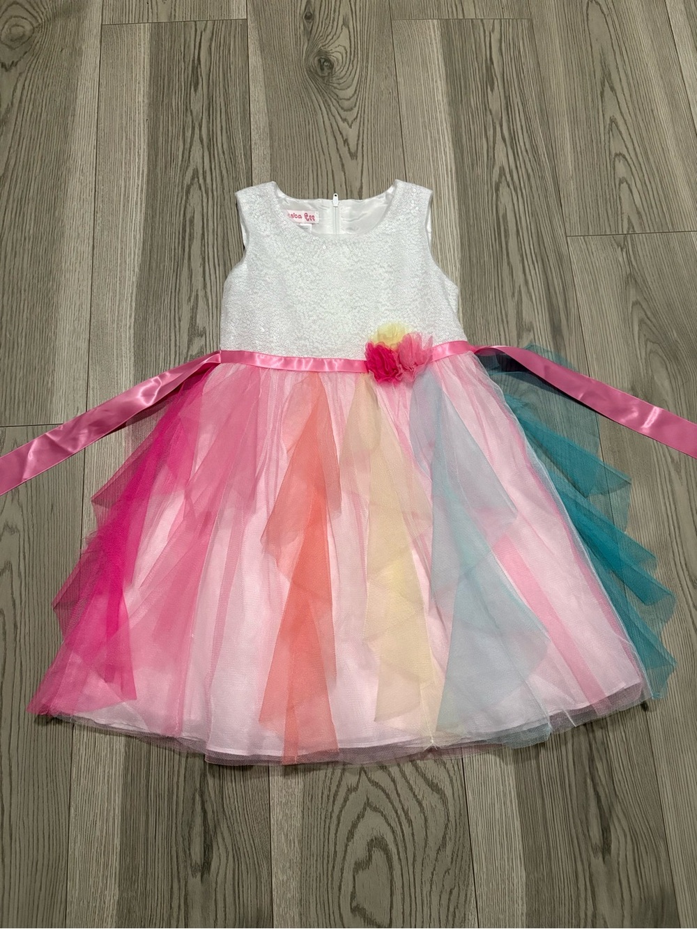 Jessica Ann Cascade Rainbow Tulle Waterfall Sequin Dress Size 6